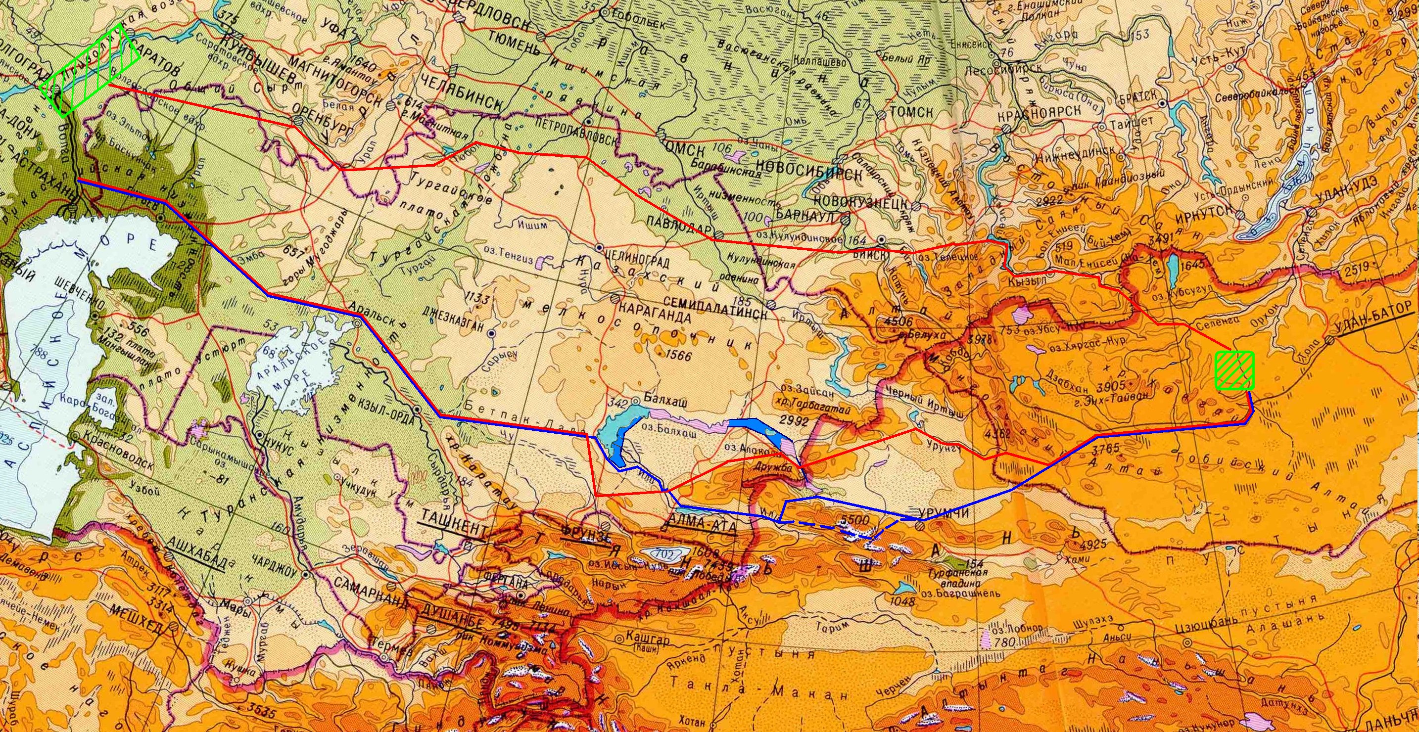 Горы Каракорум на физической карте Евразии